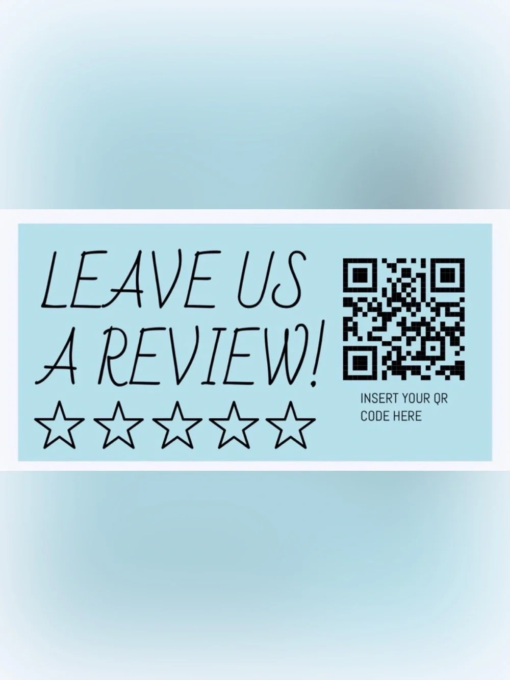 50 CUSTOM STICKERS - 2” x 1” - “LEAVE US A REVIEW” - W/ QR CODE & NAME - BLUE